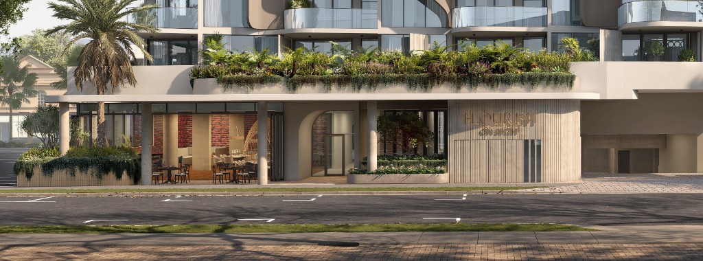 Club Flourish ground floor retail frontage at Amargo, Sixth Avenue Palm Beach